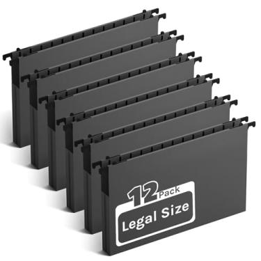 Imagem de Ansook Pastas de arquivo suspensas de plástico, bolso sanfonado expansível de 2,5 cm, resistente para arquivo, abas inseríveis, pastas suspensas pretas de tamanho ofício, pastas penduradas rígidas e