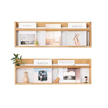 Imagem de Porta-revistas Prateleiras de parede de madeira, 2 peças de carvalho em forma de U prateleiras flutuantes rústicas penduradas estante de livros CD DVD Rack Display Decoração de parede (Cor: marrom