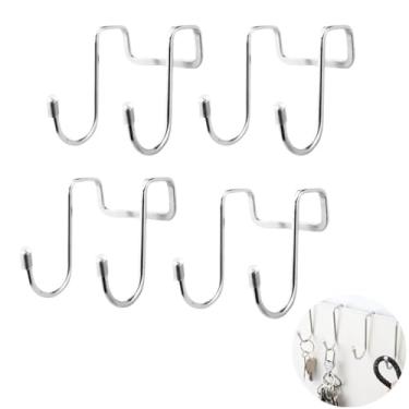 Imagem de NentMent Pacote com 4 ganchos de porta de chuveiro de aço inoxidável, ganchos duplos para toalhas, suporte de rodo de banheiro, gancho de porta de vidro para banheiro, sem moldura, deslizante, porta