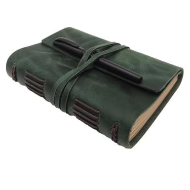 Imagem de Leather Journal Writing Notebook - Genuine Leather Bound Daily Notepad for Men & Women Lined Paper 240 Kraft Pages, Handmade, Dark Green, 5 x 7 in