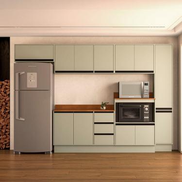 Imagem de Cozinha 6 Peças Balcão 3 Gavetas 2 Portas Aéreo Balcão Alto Paneleiro com Tampo Koya Branco/Verde Oliva