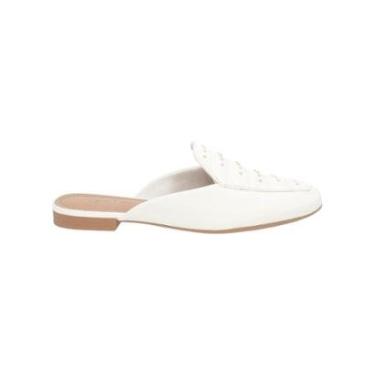 Imagem de Mule Feminino Usaflex Couro Costura Enfeite Salto Baixo Creme-Feminino