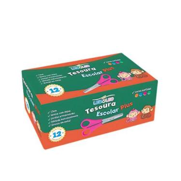 Imagem de Kit 12 Tesoura Infantil Escolar Inox Colorida 13cm Leo e Leo Sortidas