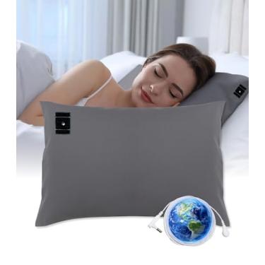 Imagem de Fronha de aterramento tamanho Queen, 5% fibra de prata de condutividade, terapia de sono alivia inflamação, almofada de algodão para terra com fio de aterramento de 15, cinza, 50 x 76 cm