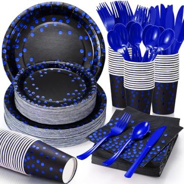 Imagem de Sieral 560 peças de artigos de festa descartáveis para 80 convidados, conjunto de louça de 23 cm, 18 cm, pratos de papel, guardanapos descartáveis, copos, garfos, facas de plástico, colheres para