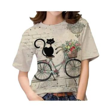 Imagem de Camiseta Feminina Plus Size com Estampa 3D de Gato Kawaii - Estilo Har