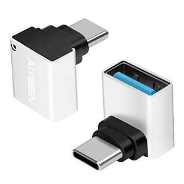 Imagem de Adaptador USB C para USB (pacote com 2), adaptador USB C macho de 90 graus para USB 3.0 fêmea, conversor OTG compatível com MacBook Pro 2019/2018, Samsung e mais dispositivos USB-C, prata