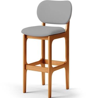 Imagem de Banqueta Alta Bar Cozinha Sala Jantar Fixa Betta L02 Imbuia Corano Cinza - Lyam Decor