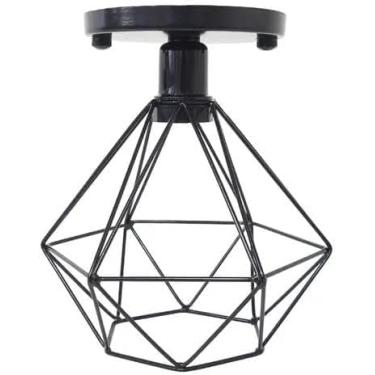 Imagem de Lustre De Teto Industrial Luminária Plafon Retrô Aramado Diamante Sobrepor (Preto)