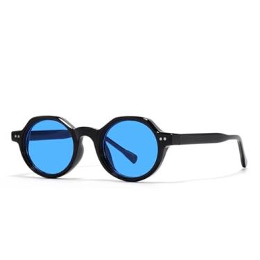 Imagem de JRLLFD Óculos de sol retrô oval feminino luxo rebites fashion masculino punk tons escuros uv400 (preto azul)