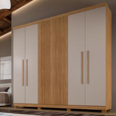 Imagem de Guarda Roupa Casal Ripado 6 Portas com Pés Milano Benetil, Cinamomo/Of