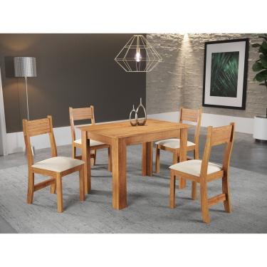 Imagem de Conjunto Sala De Jantar Mesa Jude Com 4 Cadeiras Brisa Viero Mel/Bege