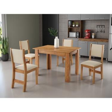 Imagem de Conjunto Sala De Jantar Mesa Jude Com 4 Cadeiras Sol Viero Mel/Bege