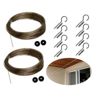 Imagem de Kit 40m Cabo De Aço Revestido P/ Varal C/ Parafusos E Buchas