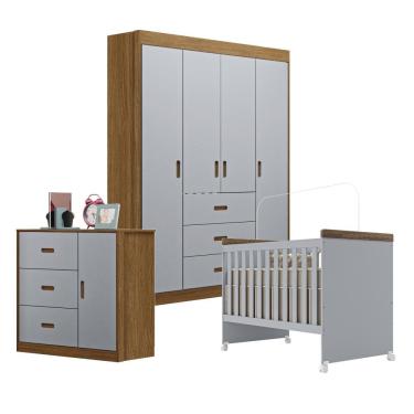 Imagem de Jogo De Quarto Infantil Livia Com Berço Mini Cama Cômoda E Roupeiro Canaã