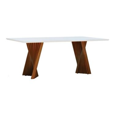 Imagem de Mesa De Jantar Gus 180x100cm Tampo Mdf Laqueado Com Vidro - Amêndoa Off White