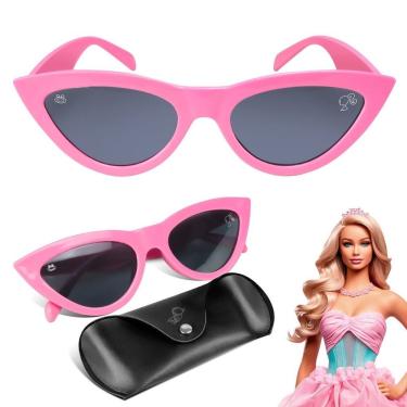 Imagem de Oculos Sol Infantil Barbie Rosa Premium Protecao + Case Vintage Original Verao Criança