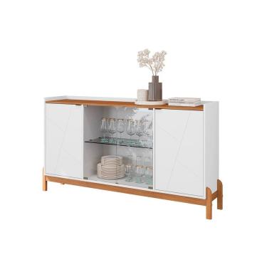 Imagem de Aparador Buffet Bari Com 2 Portas E Pés De Madeira Maciça Branco cedro