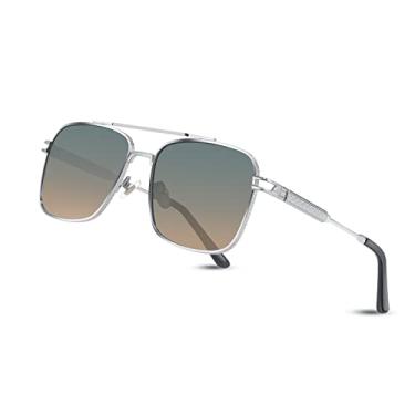Imagem de FEISEDY Óculos de sol aviador quadrados retrô para homens e mulheres vintage 70s Pilot Shades armação de metal clássica B2845, Lente azul amarela armação de metal prata, 56mm
