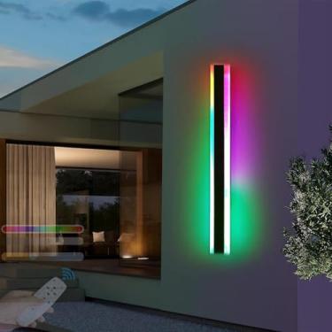 Imagem de Lâmpada de parede longa RGB para ambientes externos RGB regulável com controle remoto IP65 à prova d'água arandela de parede de LED interna/externa para celebrações de férias em casa reunião de festa