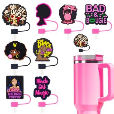 Imagem de 8 peças de cobertura de palha rosa preta para copo Stanley, bonito topo de palha para 10 mm topo de ponta de canudo Stanley acessórios