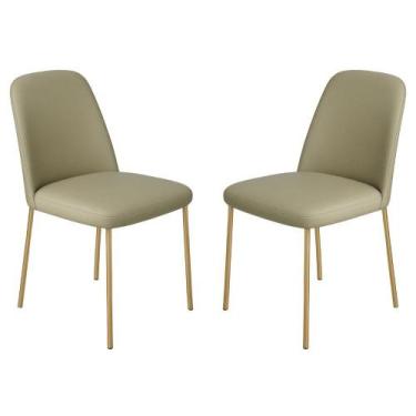 Imagem de Conjunto 2 Cadeiras Londres Couro Areia Metal Dourado - Gonçalves Deco