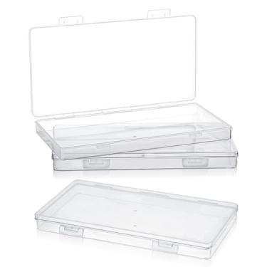 Imagem de COMNICO Pacote com 3 mini recipientes de armazenamento de plástico transparente, caixa organizadora pequena retangular vazia com tampa articulada para colecionar contas, joias, cartões de visita