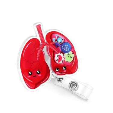 Imagem de Plifal Lindo suporte retrátil para crachá de pulmão com clipe de identificação para enfermagem - Catoon acessórios engraçados para cartão de identificação com etiqueta de nome clipe jacaré para