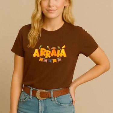 Imagem de Camiseta Festa Junina Estampa Arraiá Bandeirinha Feminina São João Arr