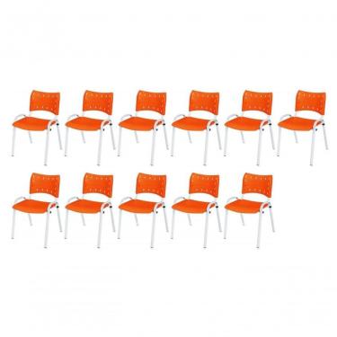 Imagem de Cadeira Iso Base Branco Igreja, Escola, Escritório - Laranja Kit 11 Peças