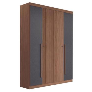 Imagem de Guarda Roupa Casal Ripado 4 Portas Elvas Jatobá Grafite - CASA H