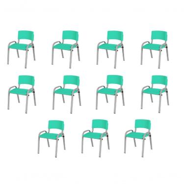 Imagem de Kit 11 Cadeiras Infantil Iso, Escola, Base Cinza-verde água