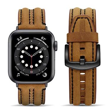 Imagem de Tasikar Pulseiras de substituição de couro genuíno para Apple Watch séries 10, 9, 8, 7, 6, 5, 4, 3, 2, 1 de 42 mm, 41 mm, 40 mm, 38 mm, compatível com Apple Watch séries 10, 9, 8, 7, 6, 5, 4, 3, 2 e 1