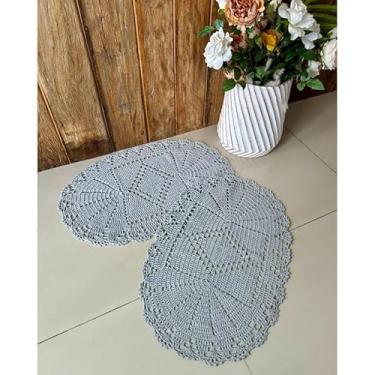Imagem de Kit 2 Tapetes Oval Losango 70 x 45cm Crochê Artesanal (Cinza)