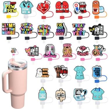 Imagem de Pacote com 25 tampas de palha médicas para copos, 10 mm bonito topo de palha à prova de poeira para garrafas de água Stanley copos acessórios presentes para mulheres lembrancinhas de festa