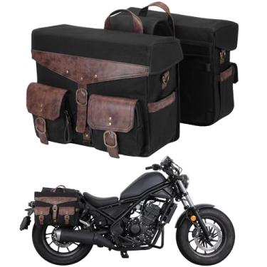 Imagem de KEMIMOTO Sacos de selim de motocicleta 36L (18Lx2) lona encerada a óleo vintage destacável com capa de chuva bolsas de bagagem compatíveis com Softail Sportster Cruiser Dyna Shadow Vulcan