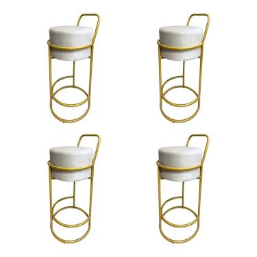 Imagem de Kit 4 Banquetas Alta Redonda Base Dourada Veludo - Bege