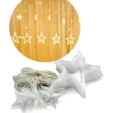 Imagem de Decoração Natal Cascata Estrela 138 Lâmpadas LEDs Amarelo 3M