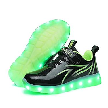 Imagem de BFOEL Tênis de caminhada com luz de aranha para meninos e meninas com carregamento USB, aniversário, Ação de Graças, Natal, melhor presente, Preto-verde #, 10.5 Little Kid