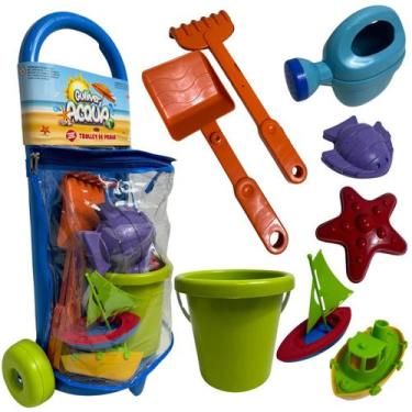 Imagem de Carrinho De Puxar Praia Infantil Kit Baldinho Pá E Brinquedo - Mili Mu