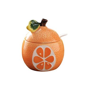 Imagem de MayeBridge Tigela de açúcar de frutas, açucareiro de toranja, jarra de laranja, pote de sal de cerâmica, pote de armazenamento de pimenta com tampa e colher, potes de condimento de caixa de tempero