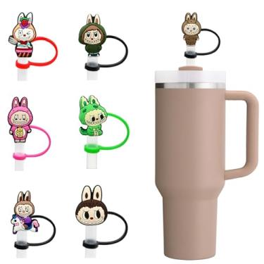 Imagem de ZERCEJC 7 peças de tampa de palha para copo Stanley, lindos topos de palha compatíveis com copo Stanley 30 e 1,134 g, tampa de silicone reutilizável de 10 mm para acessórios de copo