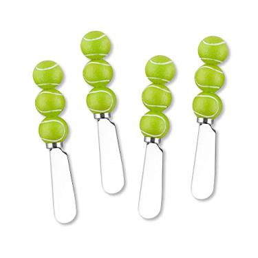 Imagem de UP Espalhadores de queijo com bola de tênis, cabos de resina pintados à mão com lâminas de aço inoxidável para espalhar cream cheese, manteiga, geleia ou sanduíche, conjunto de 4