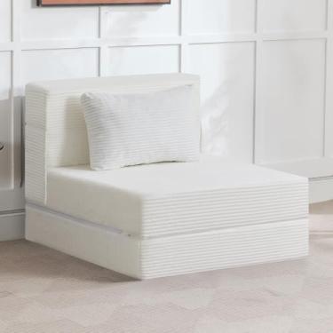 Imagem de Sofá-cama dobrável conversível sofá-cama para sala de estar, pequeno sofá de veludo cotelê futon espreguiçadeira colchão dobrável de espuma de memória para quarto RV dormitório escritório com