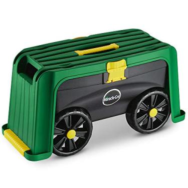 Imagem de DF OMER Banco de jardim 4 em 1 – Scooter de jardim multiuso com assento – Carrinho de rodinhas com caixa de armazenamento – Joelho acolchoado e armazenamento de ferramentas – Jardinagem acessível