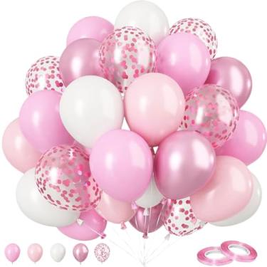 Imagem de 50 peças de balões rosa claro balões de látex rosa metálico e balões brancos de pera para decoração de festa de aniversário de chá de bebê princesa