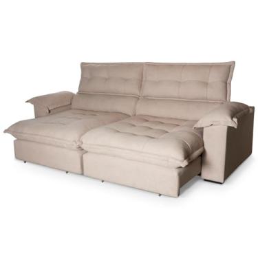 Imagem de Sofá Retrátil Reclinável Aconchego 2.50m Linho Bouclê Bege - King House