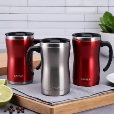 Imagem de Caneca Térmica Parede Dupla em Aço Inox Vermelha 350ml com Tampa Flip - Estilo Premium