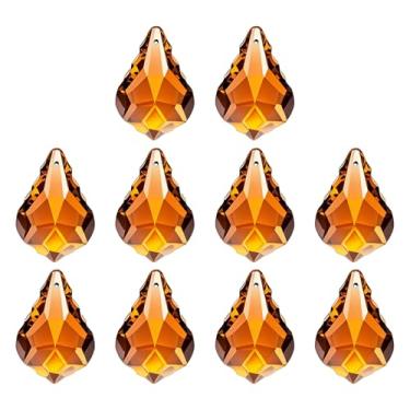 Imagem de PATIKIL Pingentes de cristal K9, contas de gota, pacote com 10 peças de prismas de lustre de 38 mm, contas de folhas penduradas, lâmpada faça você mesmo para decoração de artesanato, âmbar