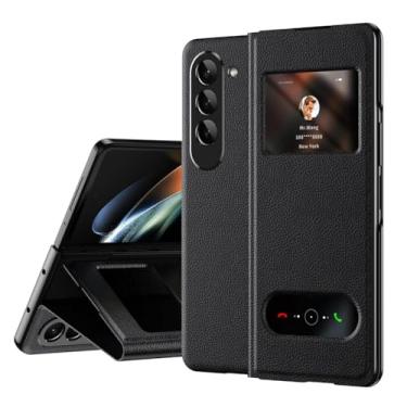 Imagem de FWYANZH Capa de couro para Samsung Galaxy Z Fold 7, Smart Small Screen View Flip Protection Cover Holder Kickstand Full Body à prova de choque, preta, dobra 7